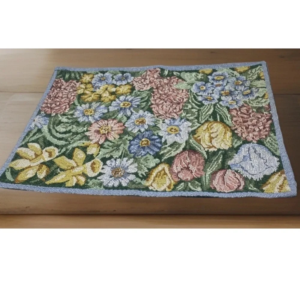 Vintage Tapestry Placemats Floral Design Pink Burgundy Blue Nip Set of Four